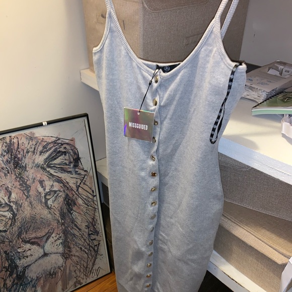 Missguided Strappy Ribbed Popper Midi Dress in Grey - Picture 3 of 11
